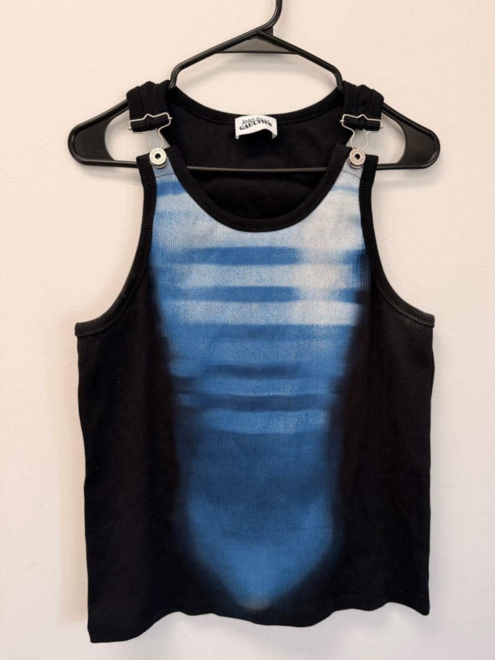 Jean Paul Gaultier Black and Light Blue Ribbed Tank